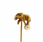 Victorian French 18K Yellow Gold  & Pearl Elephant on a Ball Stick Pin