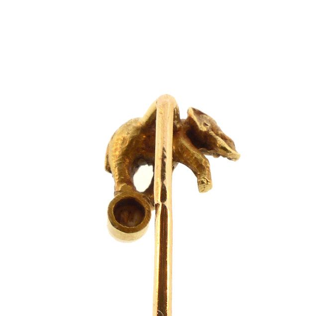 Victorian French 18K Yellow Gold  &amp; Pearl Elephant on a Ball Stick Pin