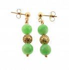 Antique Chinese Type A Green Jade & 14K Gold Earrings