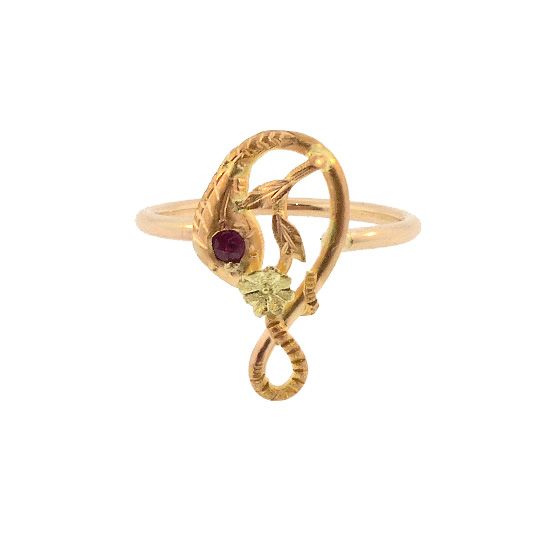 Antique French 18K Gold &amp; Ruby Snake Stickpin Conversion Ring