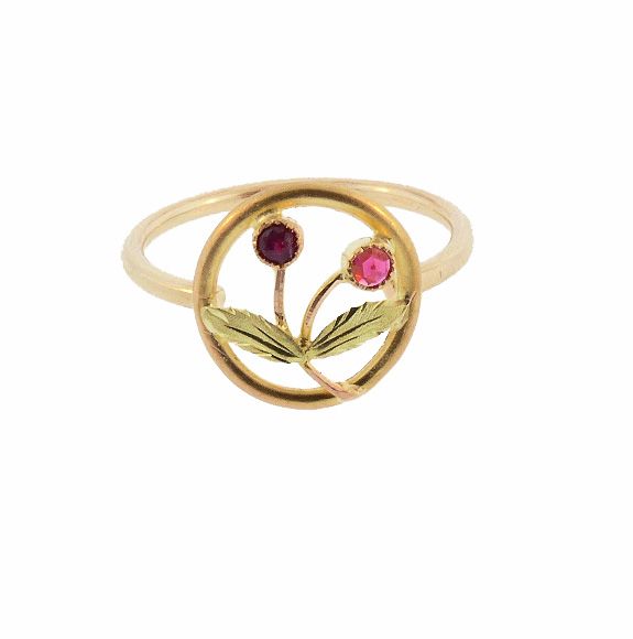 Antique French 18K Gold &amp; Ruby Cherries Conversion Stickpin Ring