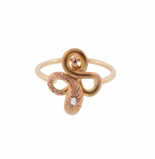 Antique French 18K Gold & Diamond Snake Conversion Stickpin Ring