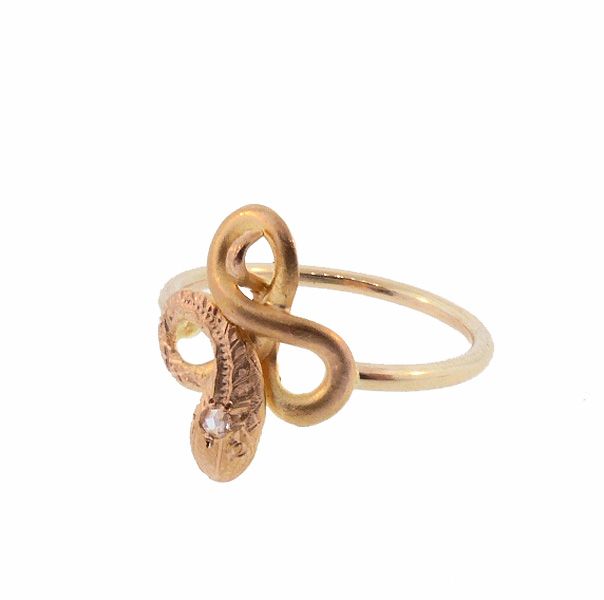 Antique French 18K Gold &amp; Diamond Snake Conversion Stickpin Ring