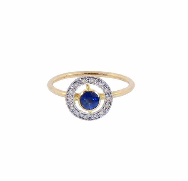 Antique French 18K Gold Sapphire &amp; Diamond Stickpin Conversion Ring