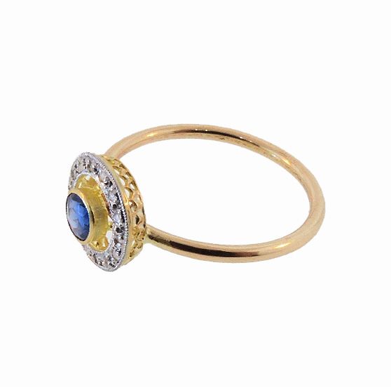 Antique French 18K Gold Sapphire &amp; Diamond Stickpin Conversion Ring