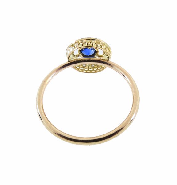 Antique French 18K Gold Sapphire &amp; Diamond Stickpin Conversion Ring