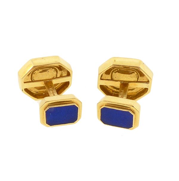 David Webb 18K Yellow Gold, Blue &amp; White Enamel Cufflinks