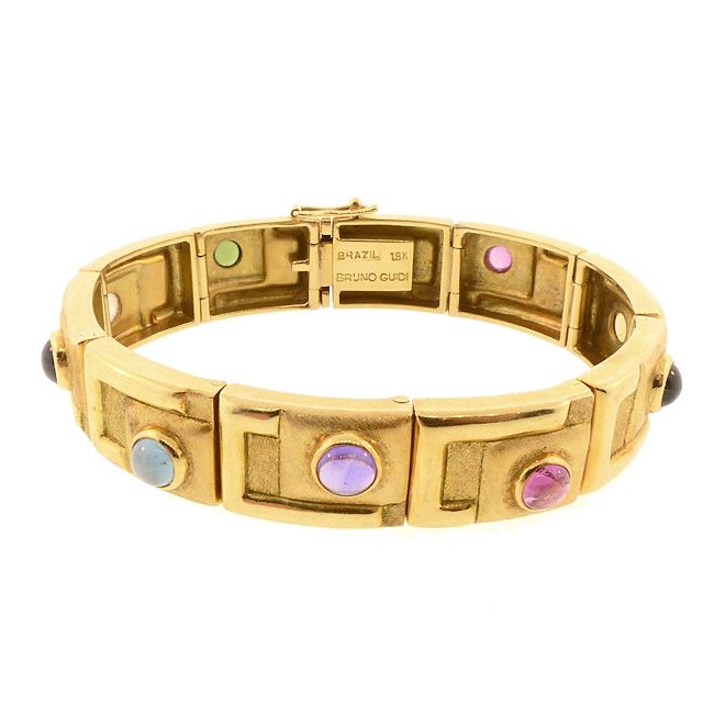 Modernist Bruno Guidi 18K Gold &amp; Multicolored Gemstone Bracelet