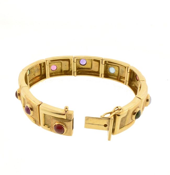 Modernist Bruno Guidi 18K Gold &amp; Multicolored Gemstone Bracelet