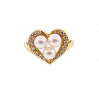 Mikimoto 18K Gold, AAA Akoya Pearl & Diamond Heart Ring