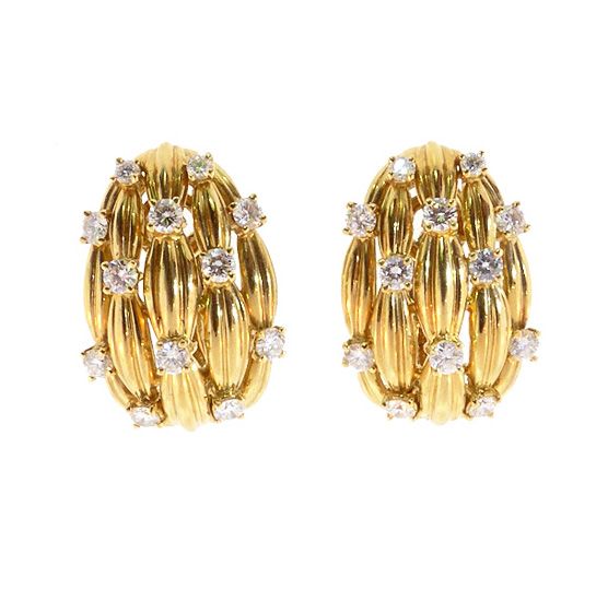 TIFFANY SIGNATURE SERIES 18K Yellow Gold & Diamond Earrings