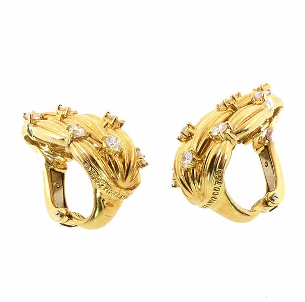 TIFFANY SIGNATURE SERIES 18K Yellow Gold &amp; Diamond Earrings