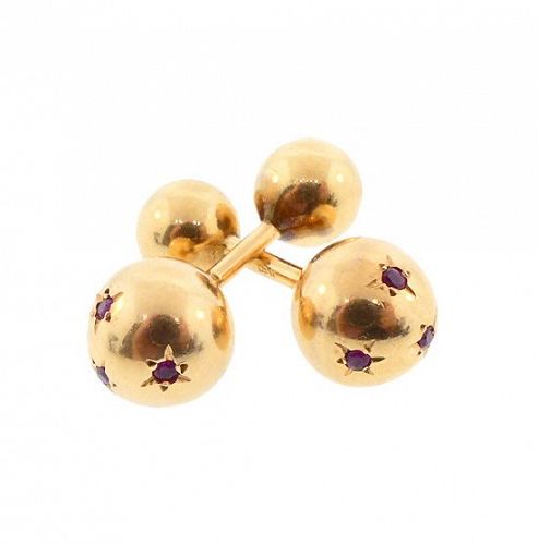 Retro 14K Yellow Gold & Ruby Barbell Cufflinks