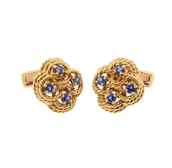 Boucheron 18K Gold &amp; Blue Sapphire Knot Cufflinks