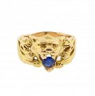 Victorian Mythological Griffin 18K Gold Blue Sapphire Gentleman's Ring