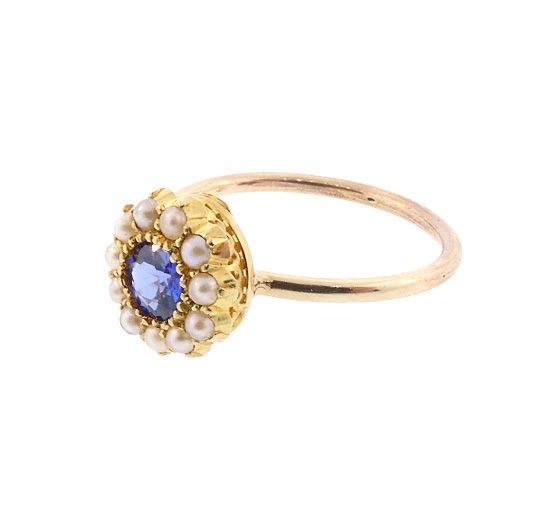 18K Gold Color-Change Sapphire &amp; Pearl Stick Pin Conversion Ring