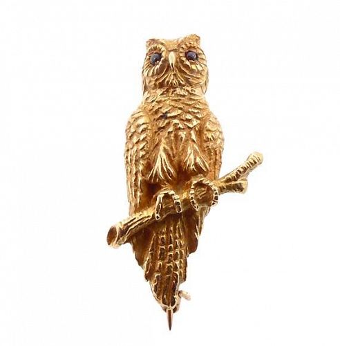 Victorian 14K Gold & Garnet Figural Owl Pin