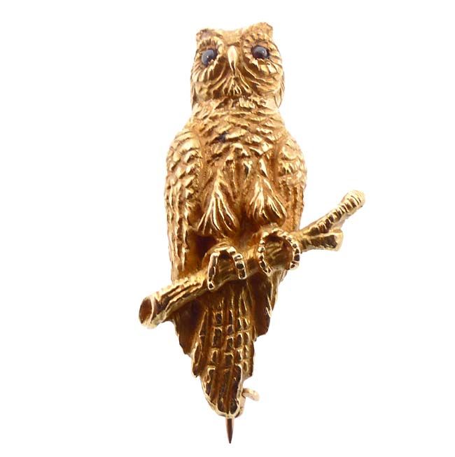 Victorian 14K Gold &amp; Garnet Figural Owl Pin