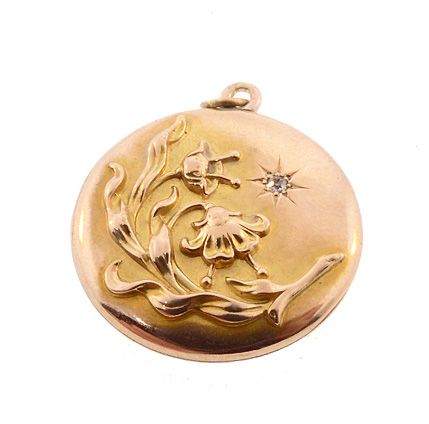 Art Nouveau 10K Gold & Diamond Floral Locket