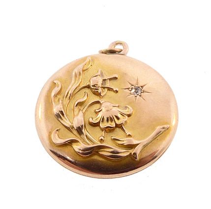 Art Nouveau 10K Gold &amp; Diamond Floral Locket