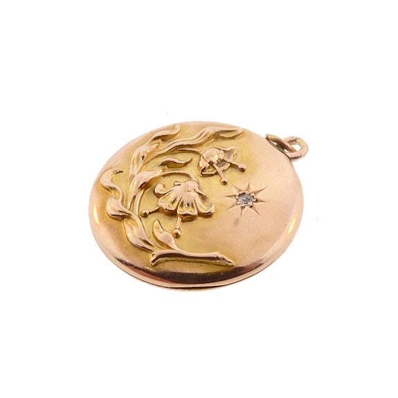 Art Nouveau 10K Gold &amp; Diamond Floral Locket