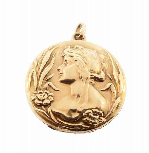 Art Nouveau Lady 10K Gold Locket