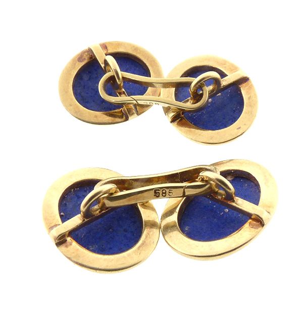 Art Deco 14K Gold &amp; Lapis Lazuli Cufflinks