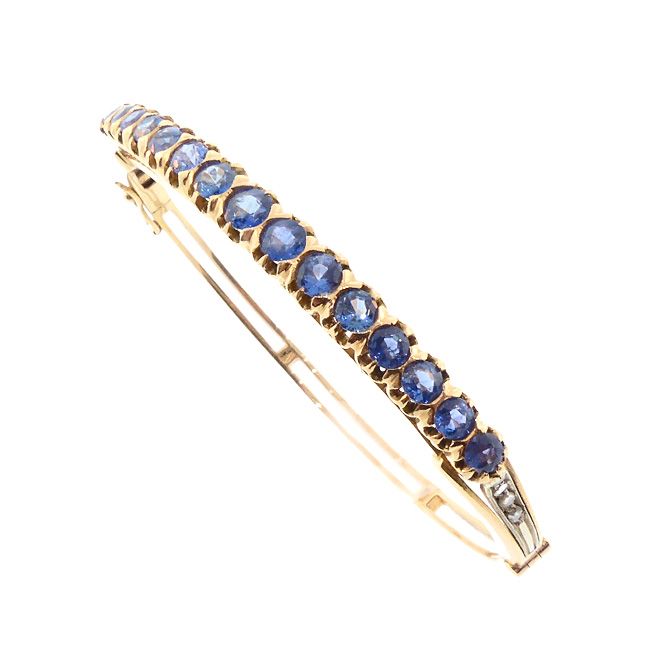 Edwardian Style 18K Gold, Sapphire &amp; Diamond Bangle Bracelet