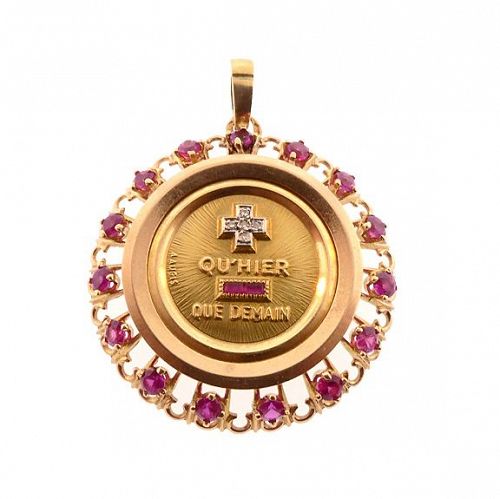 A. Augis 18K Gold & Ruby PLUS QU’HIER Love Token Pendant