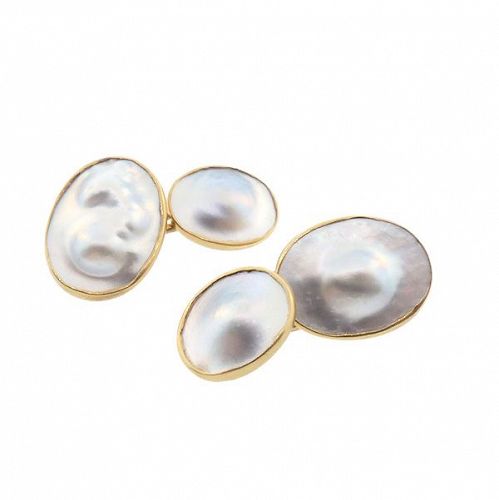 Edwardian Carrington 14K Gold & Blister Pearl Cufflinks