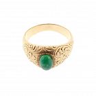 Victorian 14K Gold & Cabochon Emerald Floral-Engraved Gypsy Ring