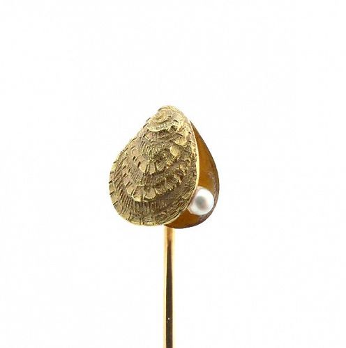 Victorian 14K Gold & Pearl Oyster Stick Pin