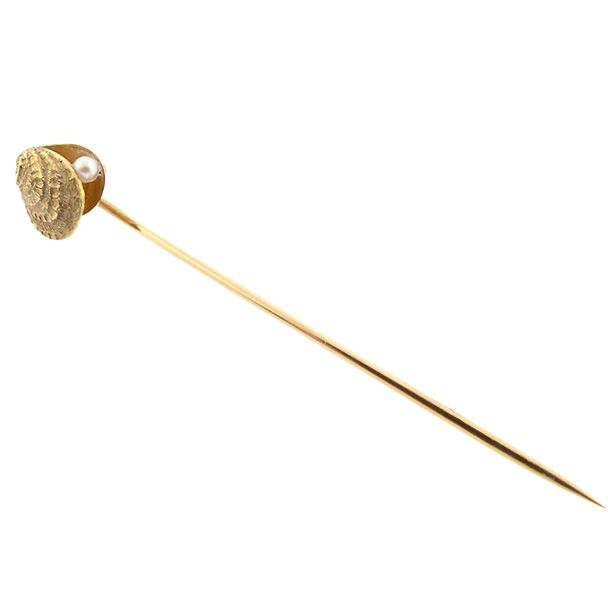Victorian 14K Gold &amp; Pearl Oyster Stick Pin