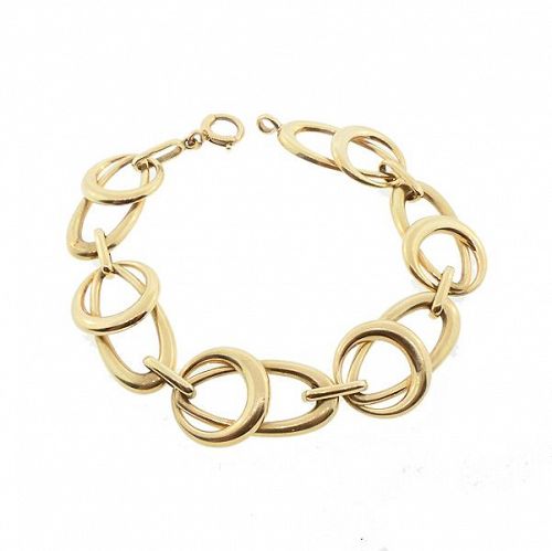 Modernist 14K Gold Round & Oval Link Bracelet