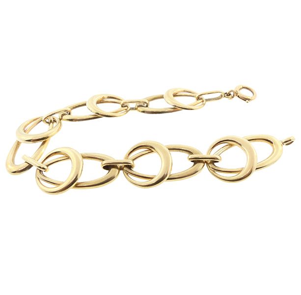 Modernist 14K Gold Round &amp; Oval Link Bracelet