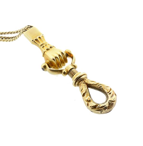 Victorian 18K Gold &amp; Watermelon Tourmaline Long Chain Necklace
