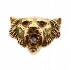 Victorian 14K Gold, Diamond & Ruby Lion’s Head Brooch