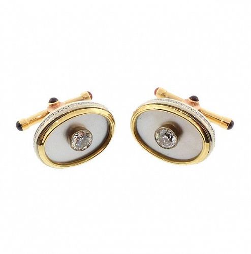 14K Gold, Diamond, Mother-of-Pearl & Garnet Cufflinks