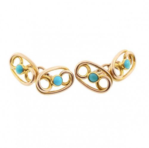 Victorian 14K Yellow Gold & Turquoise Cufflinks