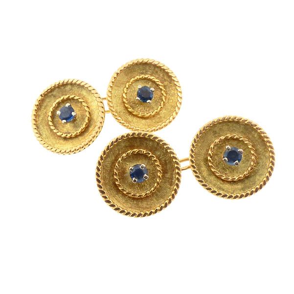 French 18K Yellow Gold Sapphire Double-Sided Cufflinks