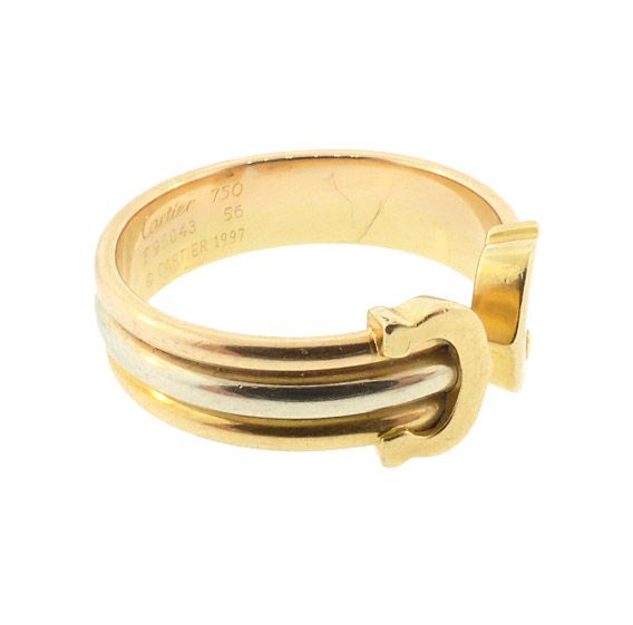 Cartier 18K Tri-Color Gold DOUBLE C Logo Ring
