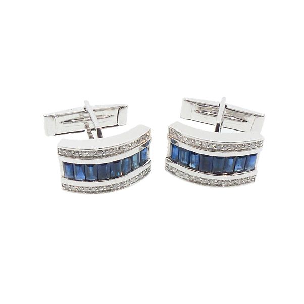 14K White Gold, Diamond &amp; Sapphire Cufflinks