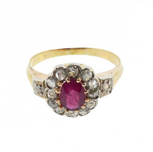 Victorian 18K Gold, Ruby & Diamond Ring