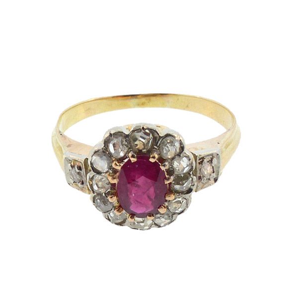 Victorian 18K Gold, Ruby &amp; Diamond Ring