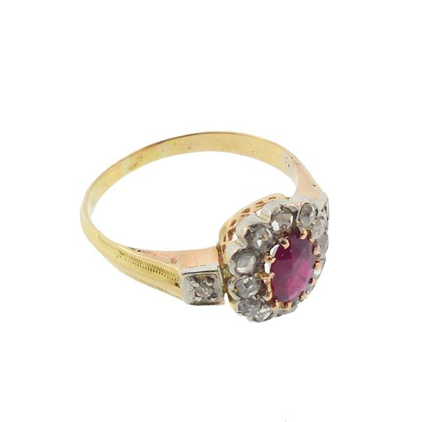 Victorian 18K Gold, Ruby &amp; Diamond Ring