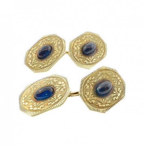 Edwardian 14K Gold & Sapphire Cufflinks by Wordley Allsopp & Bliss