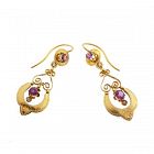 Victorian 18K Gold, Ruby & Pearl Earrings