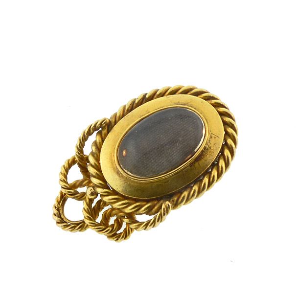 Victorian 15K Gold &amp; Garnet Cabochon Hair Lover's Knot Locket