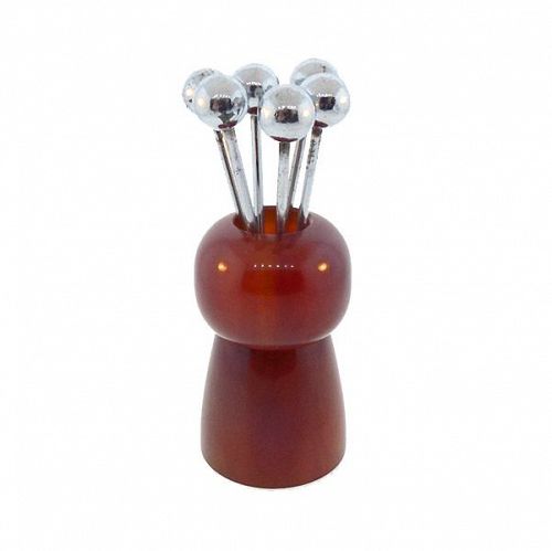 Art Deco Bakelite & Chrome Champagne Stopper Cocktail Pick Set