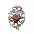 Victorian Gold, Silver, Garnet & Diamond Witch's Heart Brooch Pendant